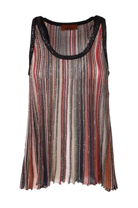 Shop MISSONI  Top: Missoni canottiera girocollo.
Canottiera.
Senza maniche.
Maglia in misto viscosa lamé.
Spalline.
Composizione: 55%Viscosa, 25%Poliammide, 15%Poliestere, 5%Fibra metallizzata.
Fabbricato in Italia.. DS24SK01 BK033M-SM9AF